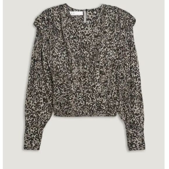 IRO Rusko Strong Shoulder Leopard Top in Ecru/Black/Brown - Picture 1 of 9
